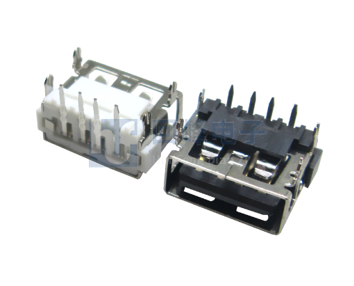 USB母座 AF2.0平口 90°10.0四脚DIP H6.8 直边