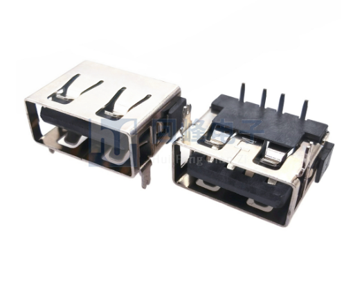 USB母座 AF2.0平口 90°10.0前两脚DIP H6.3 直边