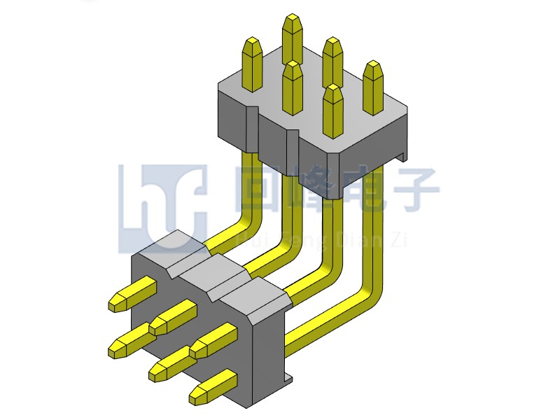 2.0mm 双塑 90度 2*3PIN 排针 回峰