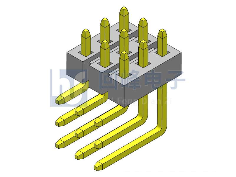 2.0mm 单塑 90度 3*3PIN 排针 回峰