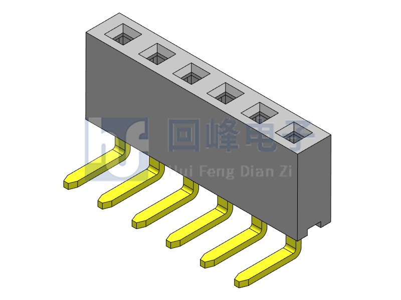 2.54mm排母 单排单塑 DIP 90度弯脚 1*6PIN