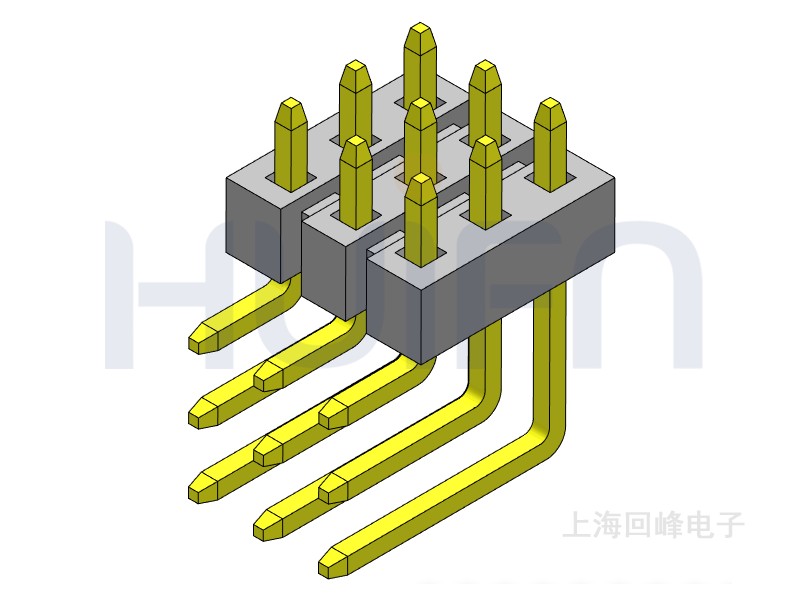 2.0mm 单塑 90度 3*3PIN 排针 回峰