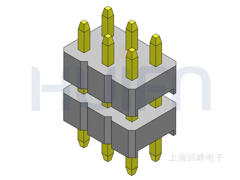 2.0mm 双塑 90度 2*3PIN 排针 回峰